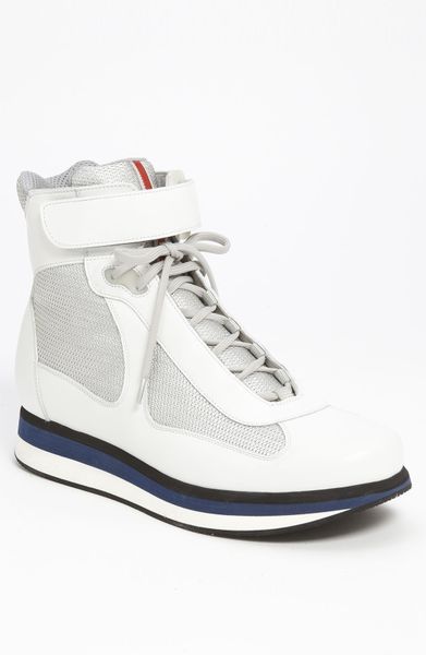 Prada Americas Cup High Top Sneaker in White for Men - Lyst