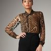 Yves Saint Laurent Leopardprint Chiffon Blouse in Brown (honey) - Lyst