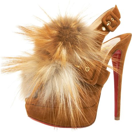 Christian Louboutin Splash Fur Slingback in Brown (natural) - Lyst