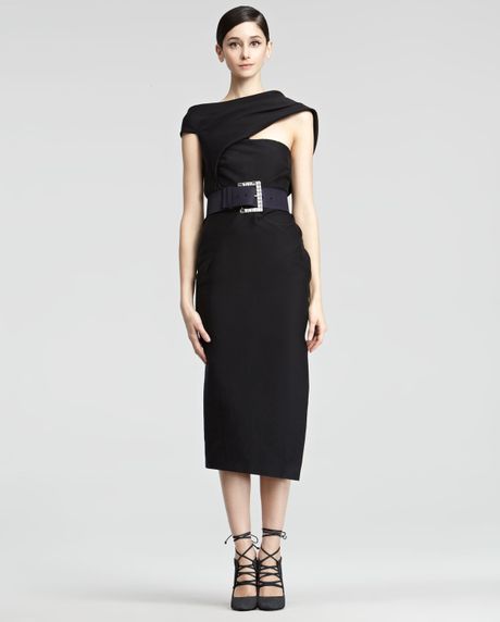 Donna Karan New York Asymmetric Body Dress in Black - Lyst
