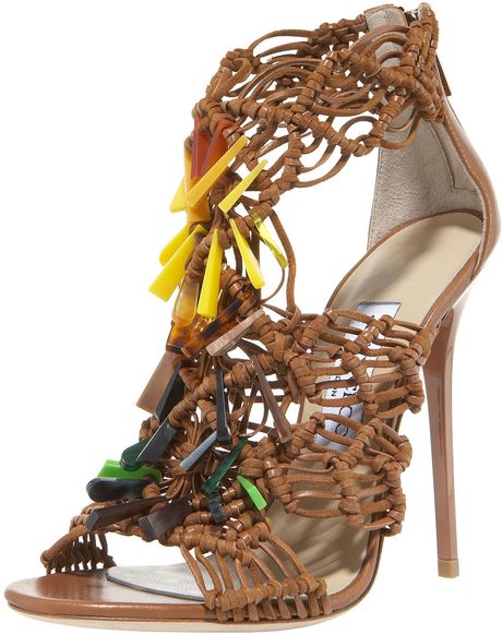 Jimmy Choo Beaded Crocheted Sandal in Brown (tan) - Lyst