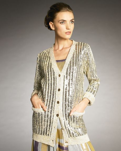 Lanvin Sequined Silk Cardigan in Gold - Lyst