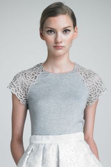 Lela Rose Short Sleeve Knit Top with Tulle Shoulders - Lyst