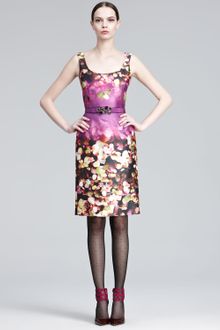 Oscar de la Renta Belted Floral Print Sateen Dress - Lyst