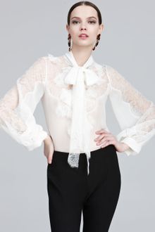 Oscar de la Renta Chantilly Lace Tieneck Blouse - Lyst