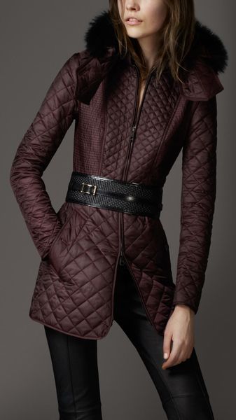 Burberry Multi Quilted Fur Collar Coat - Lyst
