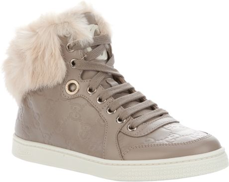 Gucci Rabbit Fur Trainer in Beige - Lyst