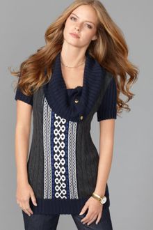 Tommy Hilfiger Short Sleeve Fair Isle Cable Knit Cowlneck - Lyst