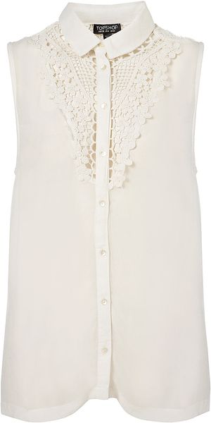 Topshop Sleeveless Crochet Shirt - Lyst