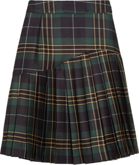 Vivienne Westwood Anglomania Plaid Pleated Wool Twill Skirt in Green - Lyst