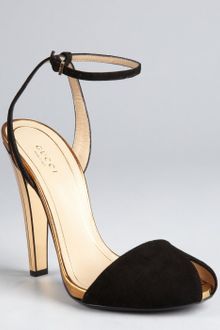 Gucci  Suede Delphine Ankle Strep Mirrored Heel Sandal - Lyst