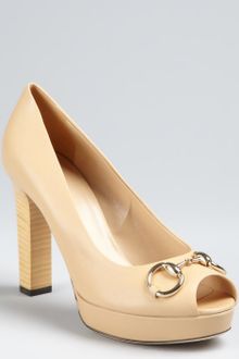 Gucci Leather Horsebit Peep Toe Platform Pumps - Lyst