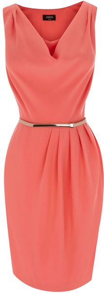 Oasis Cowl Drape Dress in Red (coral) - Lyst