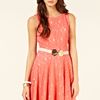 Oasis Deco Belted Lace Fit and Flare Dress in Red (coral) - Lyst