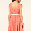 Oasis Deco Belted Lace Fit and Flare Dress in Red (coral) - Lyst