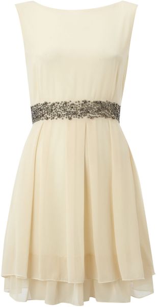 Tfnc Belted Stud Dress with Drape Skirt - Lyst