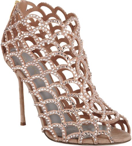 Sergio Rossi Crystal Cutout Shoe Bootie in Gold (nude) - Lyst