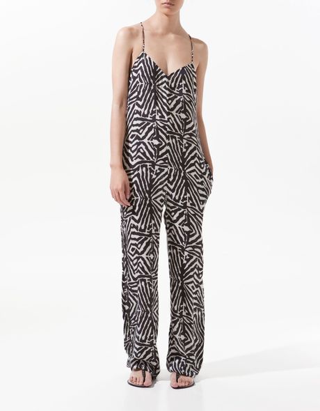 Zara Zebra Print Sleeveless Jumpsuit in Animal (zebra) | Lyst