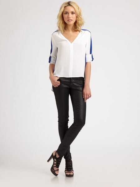 Bcbgmaxazria Alaine Contrast Top in White - Lyst