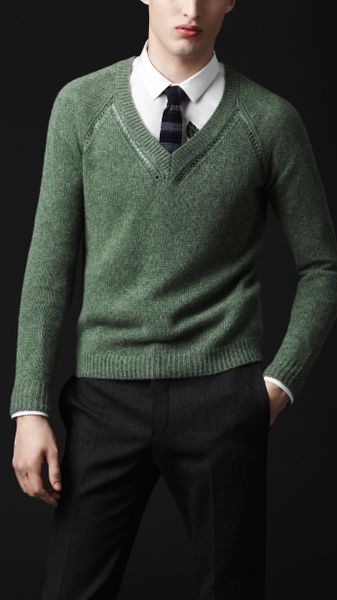Burberry Prorsum Openstitch Detail Cashmere Sweater in Green for Men (sage) - Lyst
