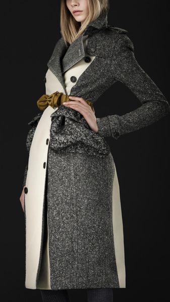 Burberry Prorsum Cotton Tweed Trench Coat in Gray (trench) - Lyst