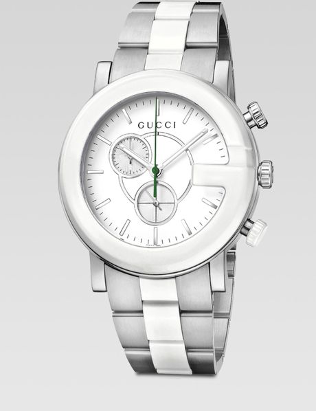 Gucci Ceramic Accented Stainless Steel Chronograph Watch in Silver - Lyst