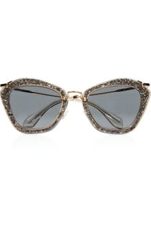 Miu Miu Cat Eye Glitter Acetate and Metal Sunglasses - Lyst