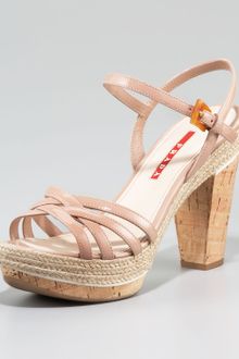 Prada Patent Lather Criss Cross Cork Sandal - Lyst