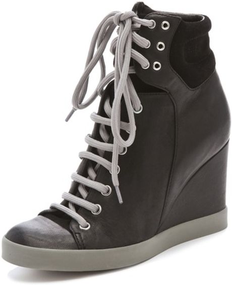 black lace up wedge sneakers