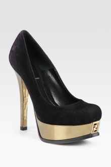 Fendi Suede and Metallic Leather Platform Pumps - Lyst