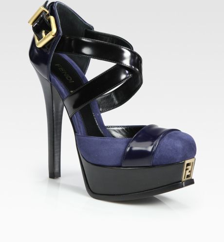 Fendi Strappy Suede and Leather Platform Pumps in Blue (navy) - Lyst
