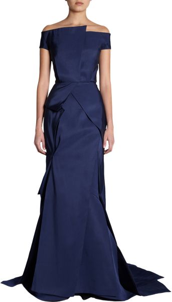 J. Mendel Off The Shoulder Gown in Blue (indigo) - Lyst