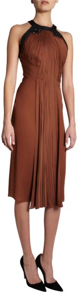 J. Mendel Pleated Halter Dress in Brown (tobacco) - Lyst