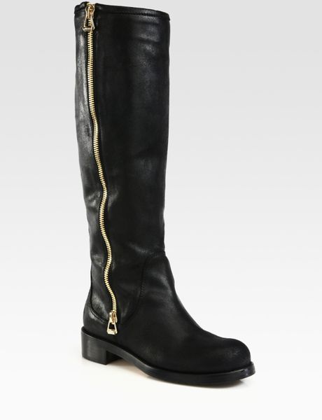 Jimmy Choo Doreen Oiled Leather Knee High Biker Boots in Black - Lyst