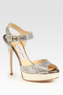 Jimmy Choo Linda Glitter Coated Leather Platform Sandals - Lyst