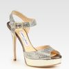 Jimmy Choo Linda Glitter Coated Leather Platform Sandals in Gold (champagne) - Lyst