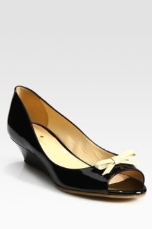 Kate Spade Tracey Patent Leather Peep Toe Wedge Bow Pumps - Lyst