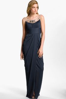 Adrianna Papell Embellished Draped Mesh Gown - Lyst