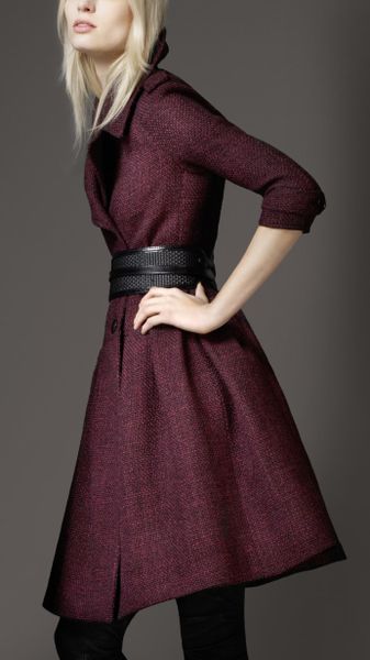 Burberry Full Skirted Tweed Coat - Lyst