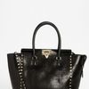 Valentino Rockstud Small Textured Leather Tote in Black - Lyst