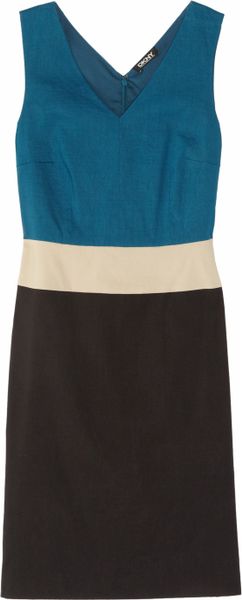 Dkny Colorblock Ramieblend Dress in Blue (petrol) - Lyst