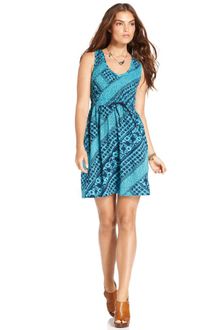 DKNY Sleeveless Batik Print A Line Drawstring Waist Dress - Lyst