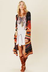 Free People Long Pattern Hooded Cardi