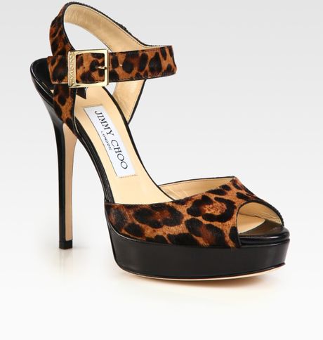 Jimmy Choo Leopard Print Pony Hair Platform Sandals in Brown (leopard ...