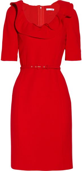 Oscar De La Renta Ruffled WoolCrepe Dress in Red - Lyst