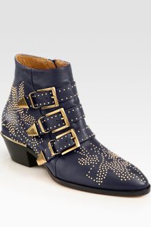 Chloé Studded Leather Buckle Ankle Boots - Lyst