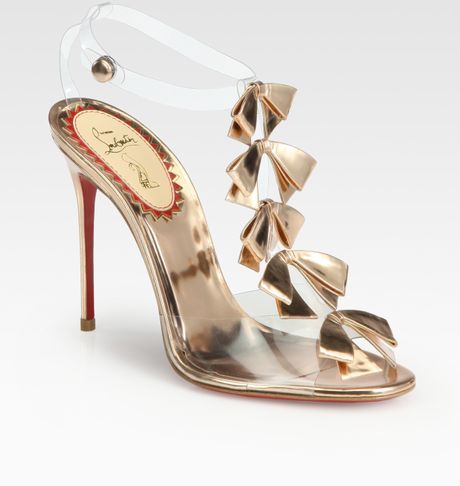 bow sandals translucent louboutin champagne metallic christian leather gold