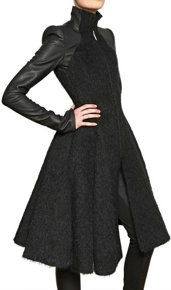 Gareth Pugh Nappa Sleeves On Alpaca Mohair Wool Coat - Lyst