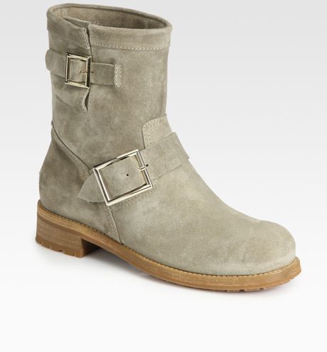 Jimmy Choo Youth Suede Biker Boots in Gray (khaki) - Lyst