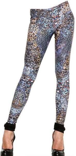 Mcq By Alexander Mcqueen Feather Print Lycra Jersey Leggings in Blue (teal) - Lyst